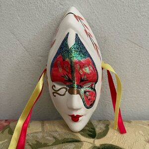 Vintage Colorful Ceramic Decorative Mask with Ribbons